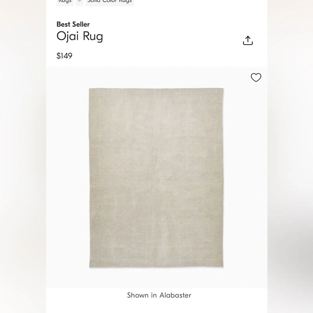 West Elm Ojai 3x5 wool runner rug with premium pad. Color Alabaster. Like new!